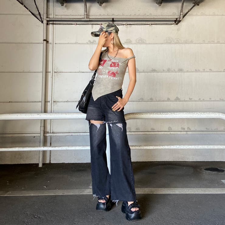 ロックプリントイレヘムリブトップス | non-hedge  | 詳細画像13 