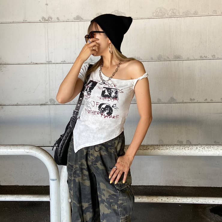 ロックプリントイレヘムリブトップス | non-hedge  | 詳細画像3 