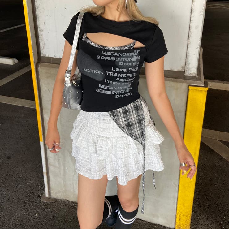 ブラック | カットワークチェックイレヘムトップス | non-hedge 