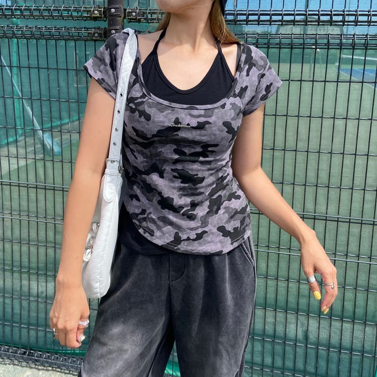 グレー | 迷彩アンサンブル風プレートロゴトップス | non-hedge 