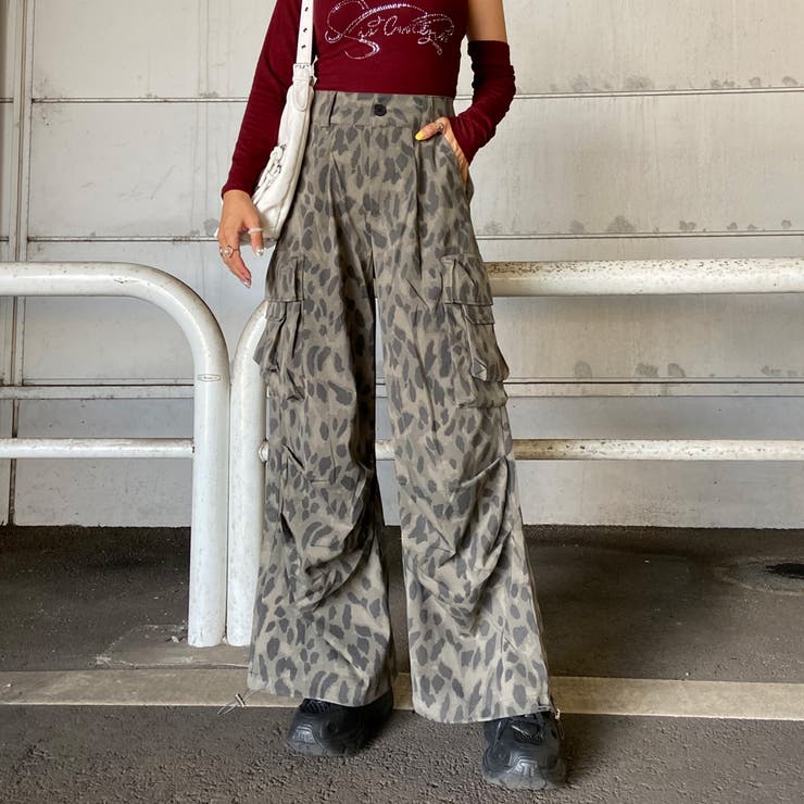 チャコール | ヒョウ柄ワイドパンツ | non-hedge 