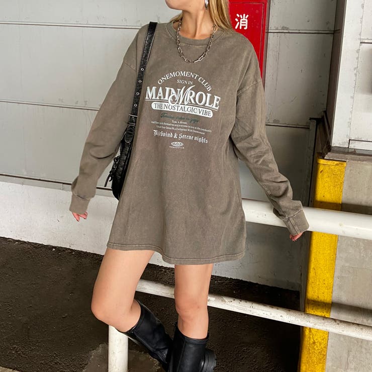 チャコール | アンティーク風ロゴビッグTシャツ | non-hedge