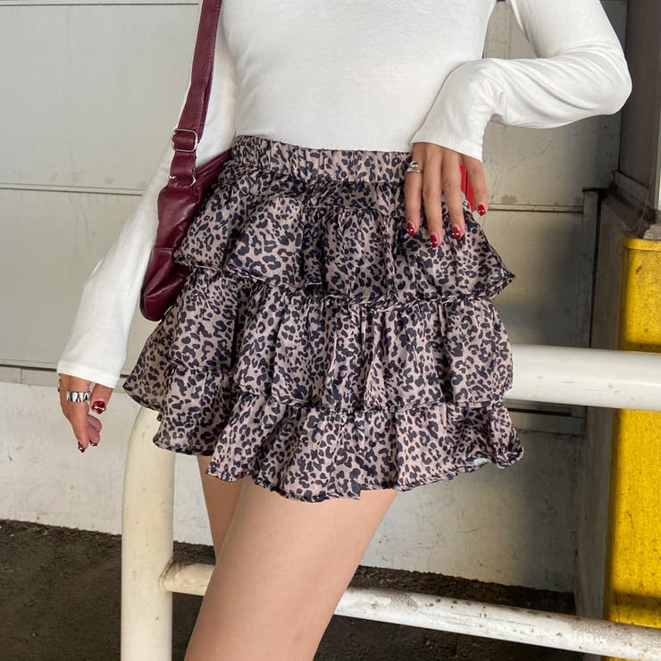 ぎゃる ファッション ヒョウ柄 フリル付きミニスカート Y2k ギャル