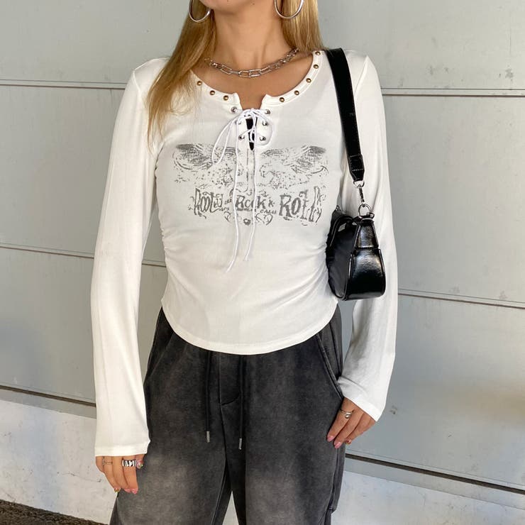 オフホワイト | リベットモチーフロゴレースアップトップス | non-hedge 