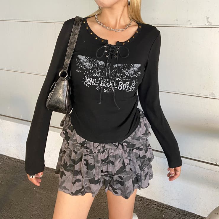 ブラック | リベットモチーフロゴレースアップトップス | non-hedge 