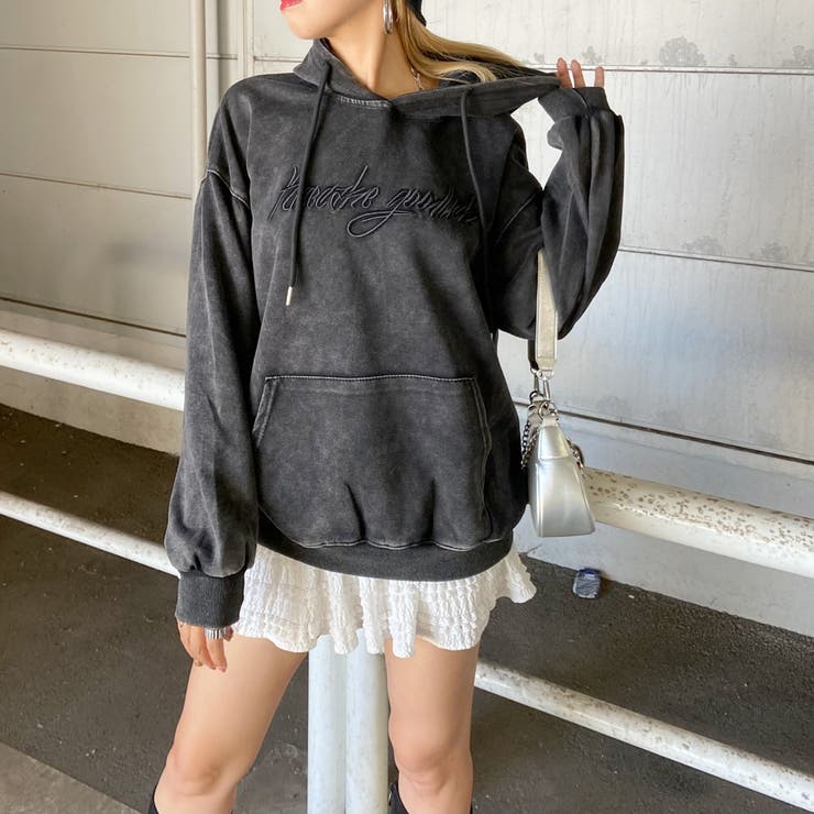 ブラック | ロゴ刺繍フードビッグチュニック | non-hedge 