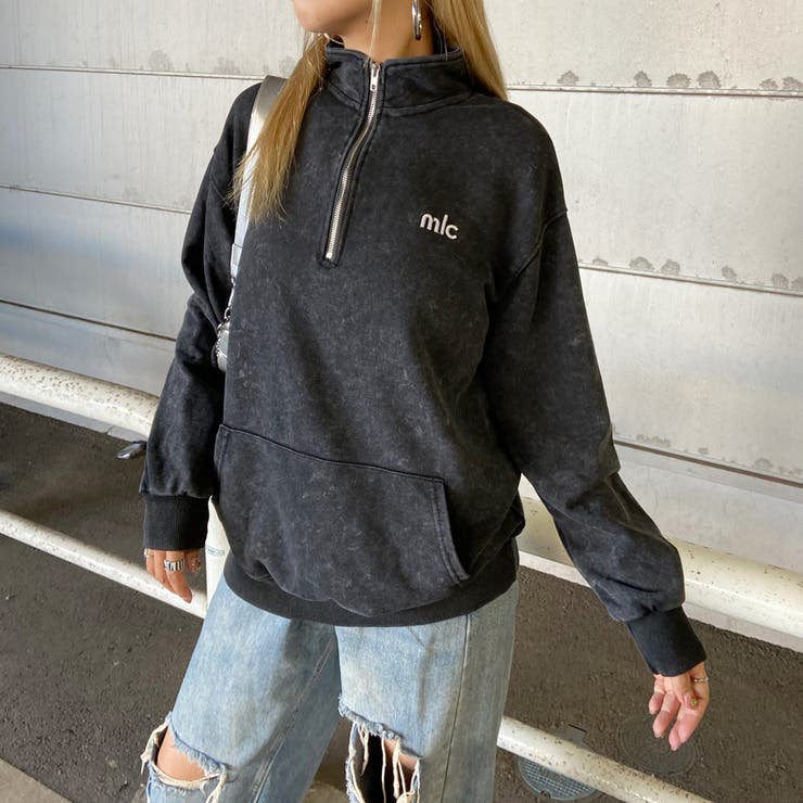 ブラック | 刺繍ロゴハーフZIPチュニック | non-hedge 