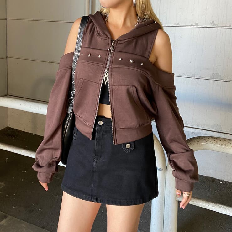 ブラウン | カットショルダーWZIPパーカー | non-hedge 