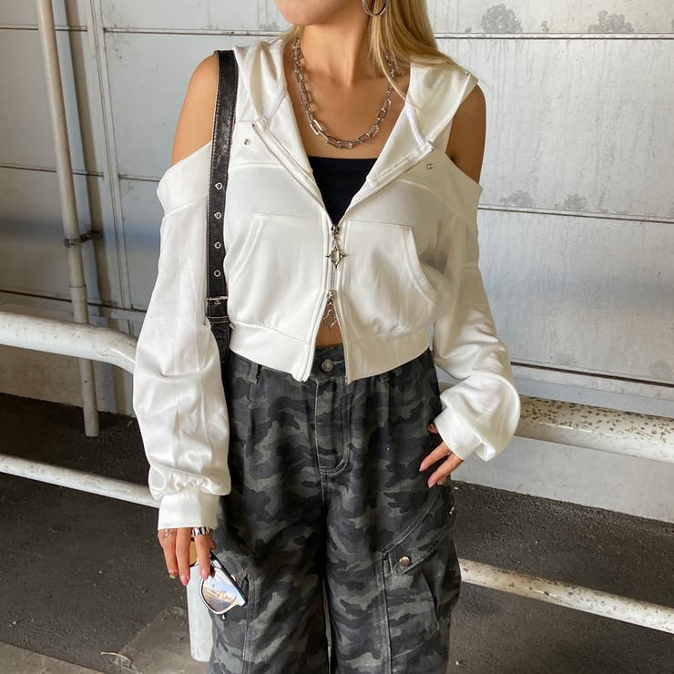 オフホワイト | カットショルダーWZIPパーカー | non-hedge 