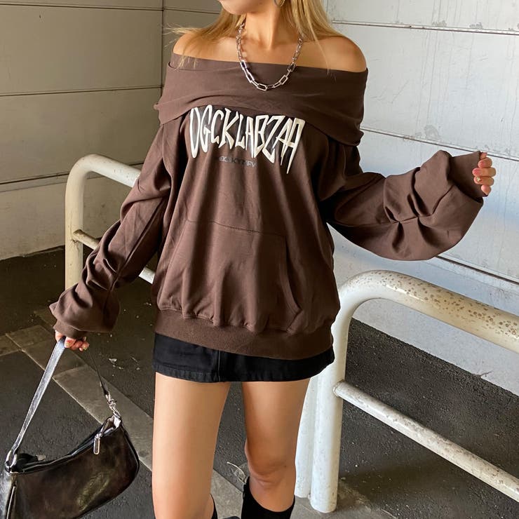 ブラウン | オフショルフードロゴトップス | non-hedge 