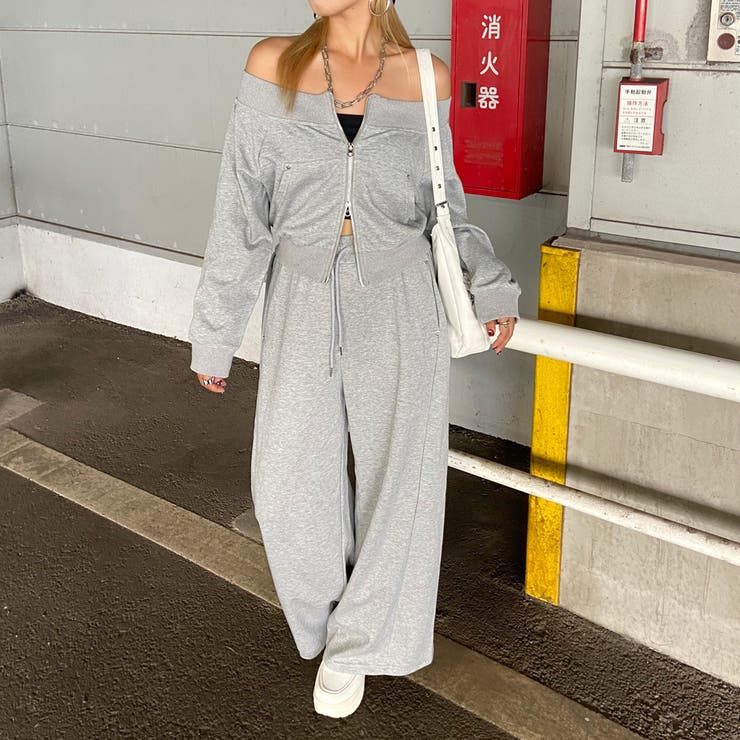 グレー | オフショルZIPトップス・パンツセットアップ | non-hedge 