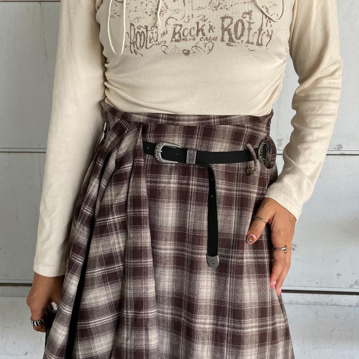 ベルト付きイレヘムチェックロングスカート | non-hedge  | 詳細画像9 