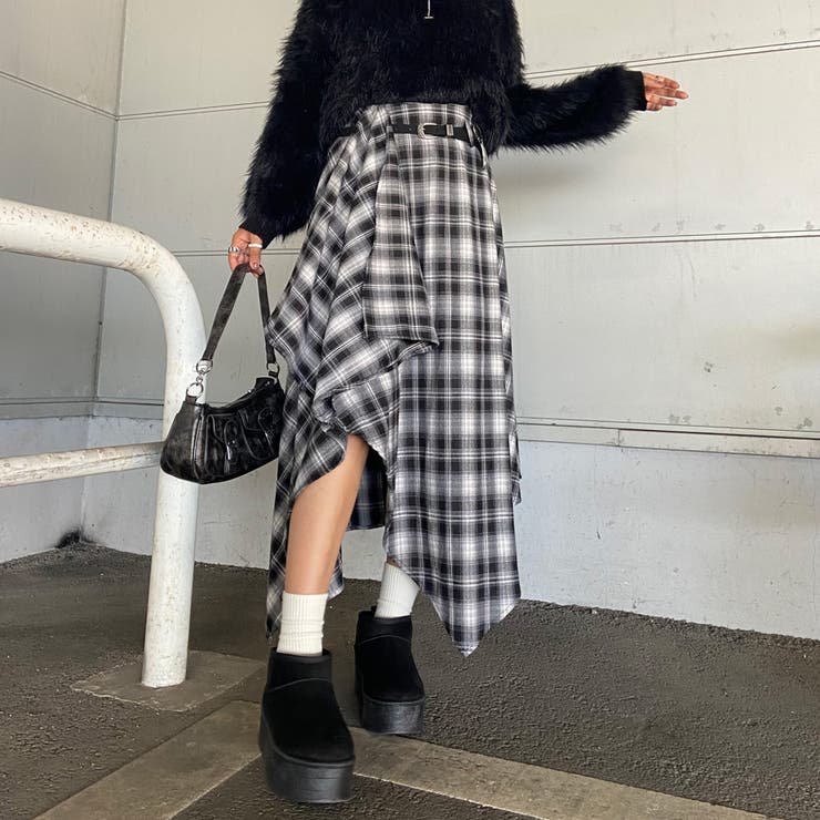 ベルト付きイレヘムチェックロングスカート | non-hedge  | 詳細画像19 