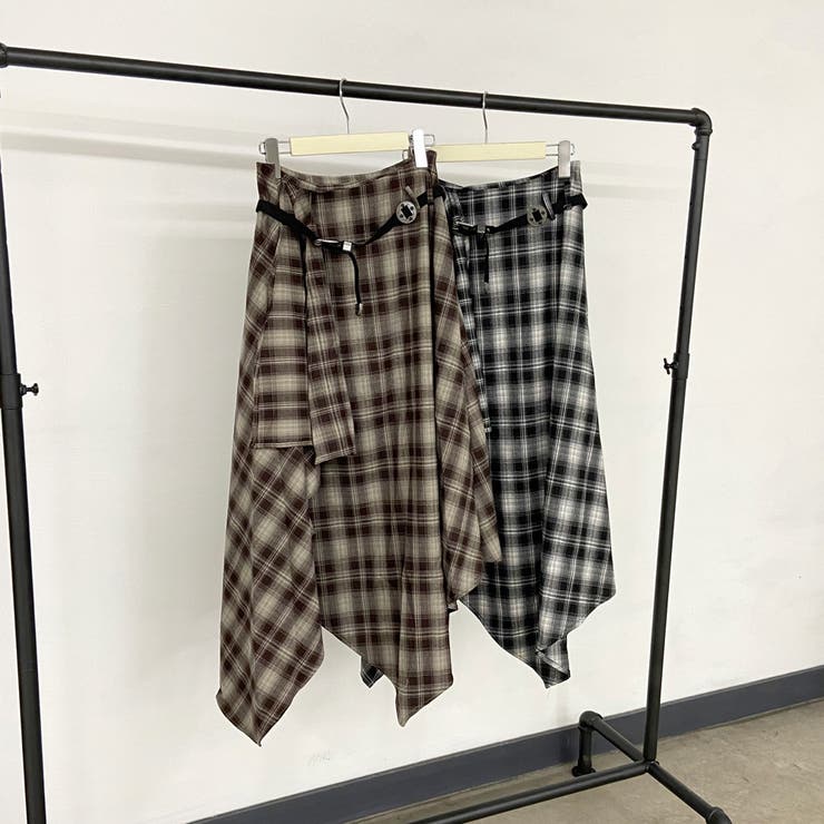 ベルト付きイレヘムチェックロングスカート | non-hedge  | 詳細画像20 