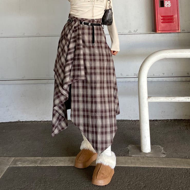 ベルト付きイレヘムチェックロングスカート | non-hedge  | 詳細画像5 