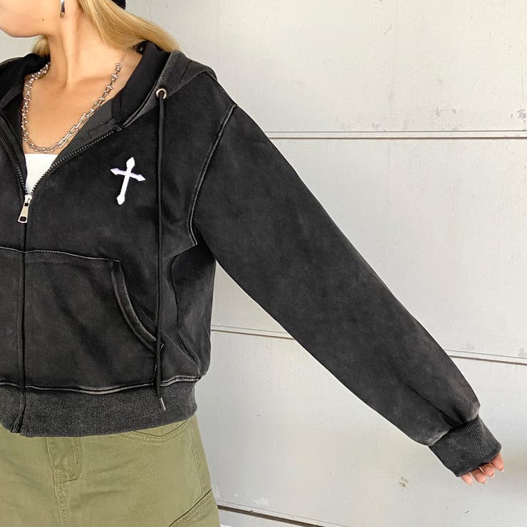 クロス刺繍ブリーチZIPパーカー | non-hedge  | 詳細画像13 