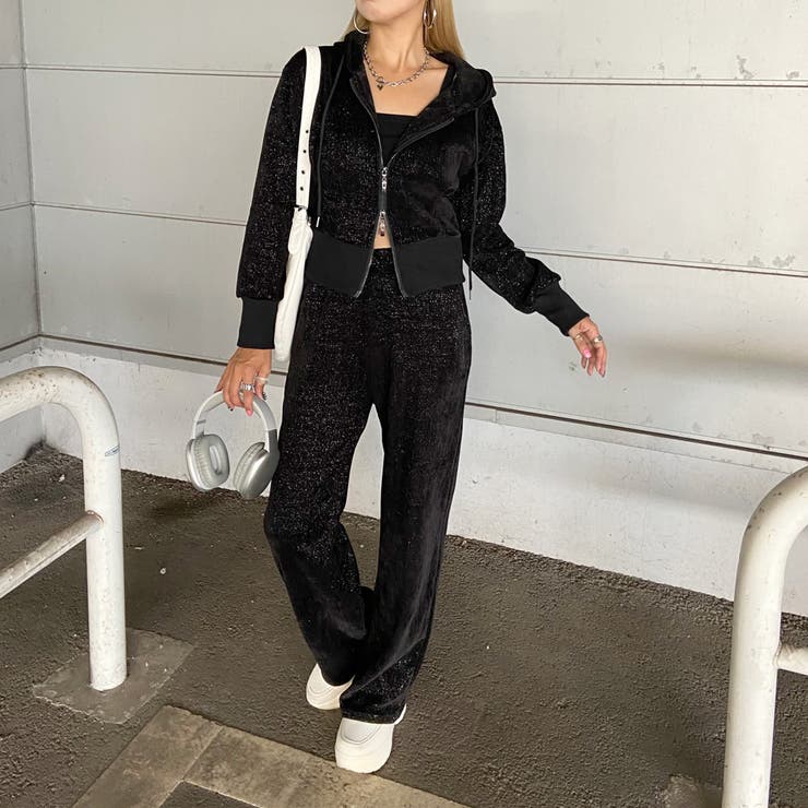 ブラック | ラメZIPパーカー・パンツセットアップ | non-hedge 