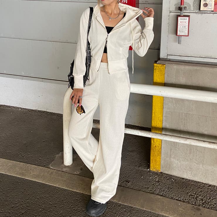 オフホワイト | ラメZIPパーカー・パンツセットアップ | non-hedge 