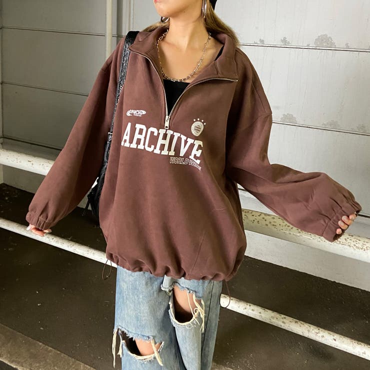 ブラウン | ハーフZIP裾ドロストチュニック | non-hedge 