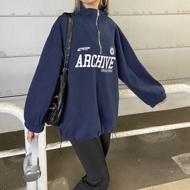 ネイビー | ハーフZIP裾ドロストチュニック | non-hedge 