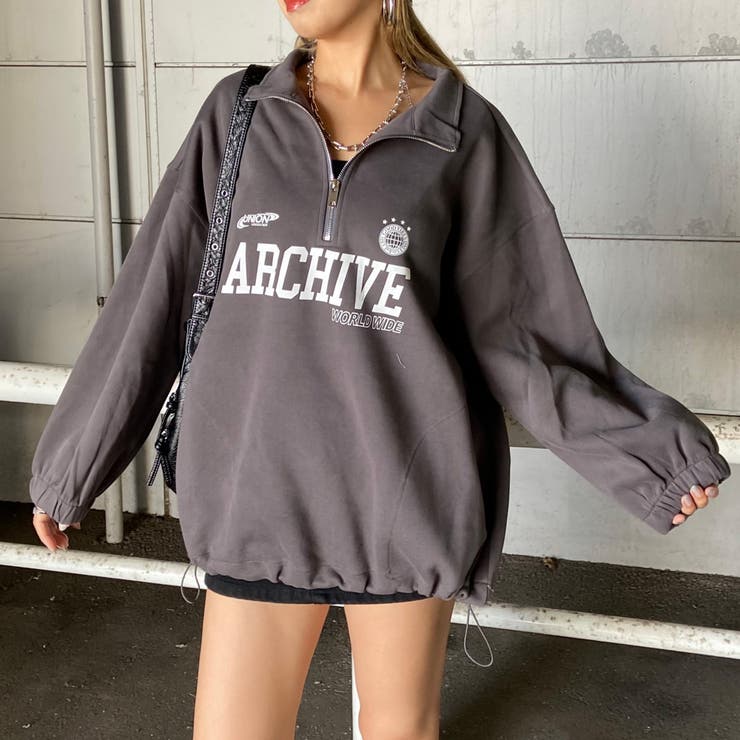 チャコール | ハーフZIP裾ドロストチュニック | non-hedge 