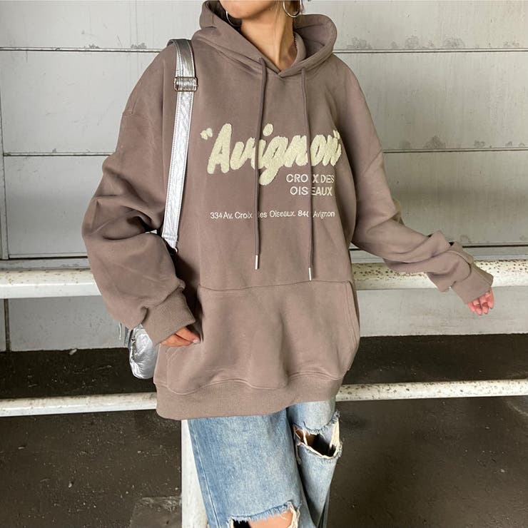 モカ | ボアロゴフードチュニック | non-hedge 