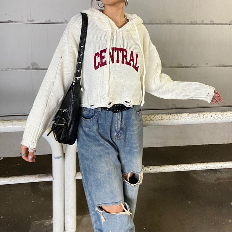 フードロゴダメージショートニットトップス | non-hedge  | 詳細画像14 