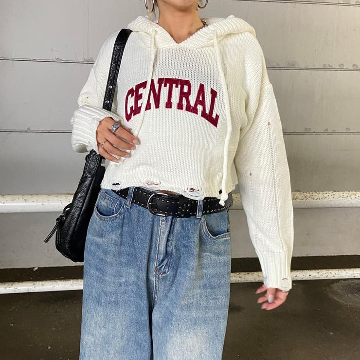 フードロゴダメージショートニットトップス | non-hedge  | 詳細画像15 