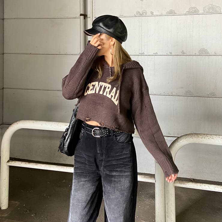 フードロゴダメージショートニットトップス | non-hedge  | 詳細画像17 