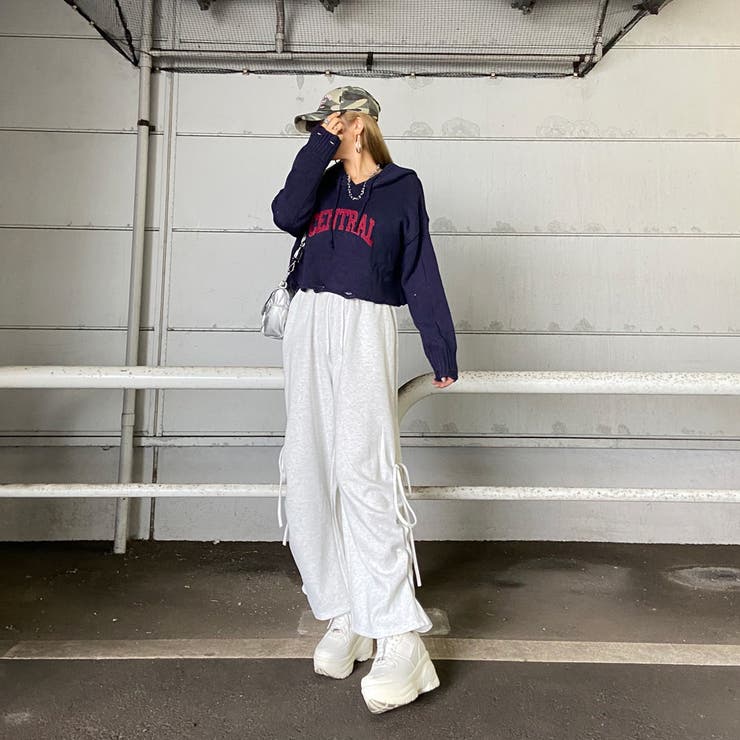 フードロゴダメージショートニットトップス | non-hedge  | 詳細画像2 