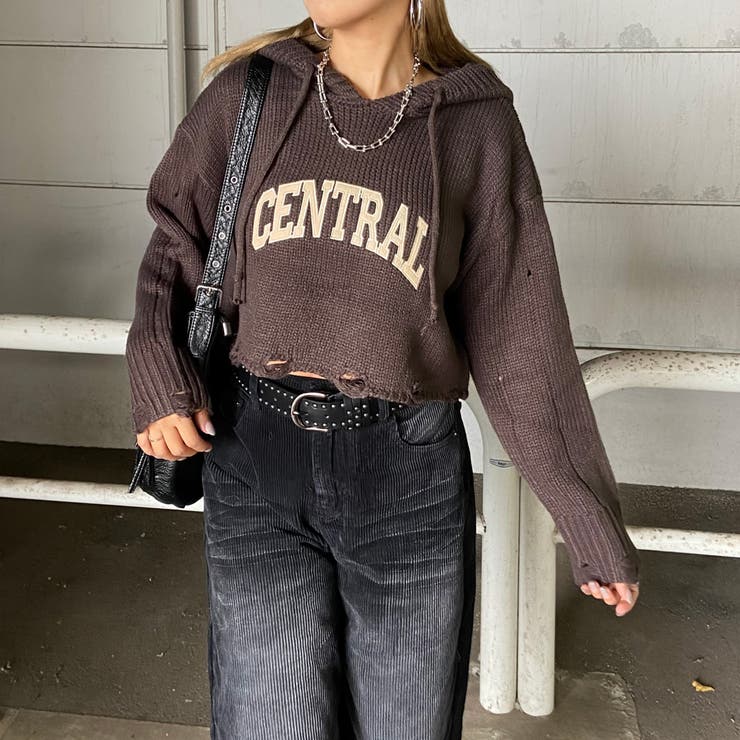 フードロゴダメージショートニットトップス | non-hedge  | 詳細画像18 