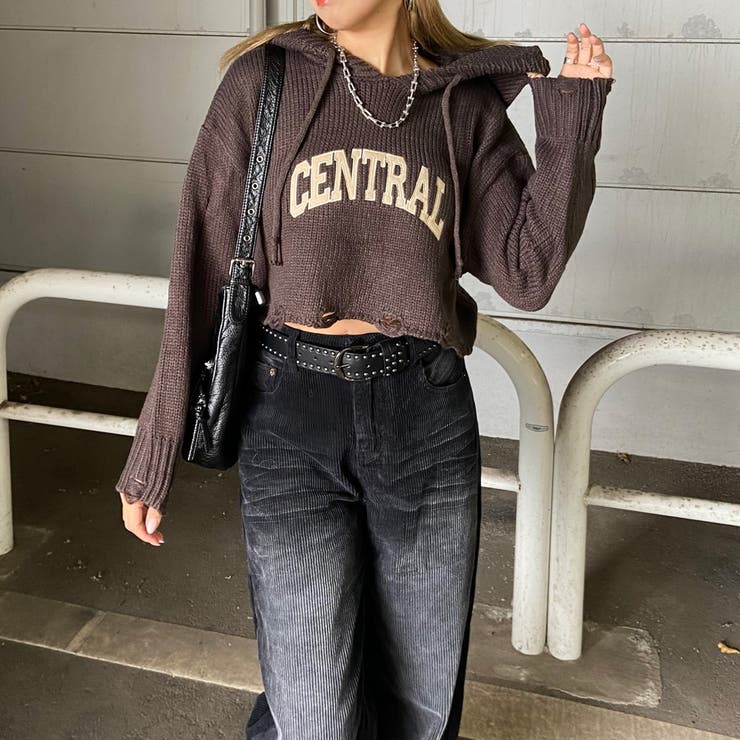 フードロゴダメージショートニットトップス | non-hedge  | 詳細画像19 