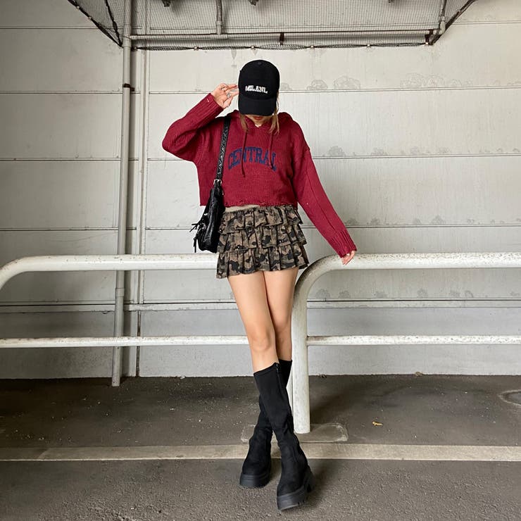 フードロゴダメージショートニットトップス | non-hedge  | 詳細画像20 