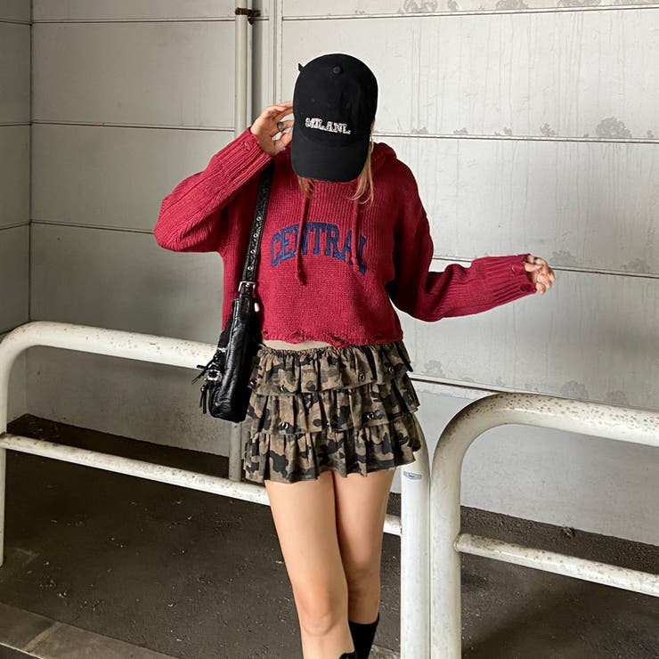 フードロゴダメージショートニットトップス | non-hedge  | 詳細画像21 