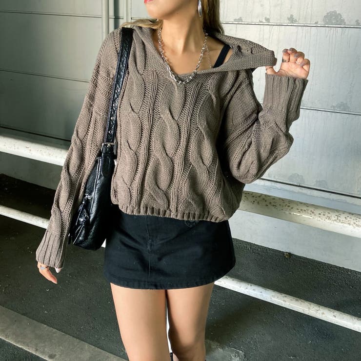 カーキ | ケーブルフードショートプルオーバー | non-hedge 