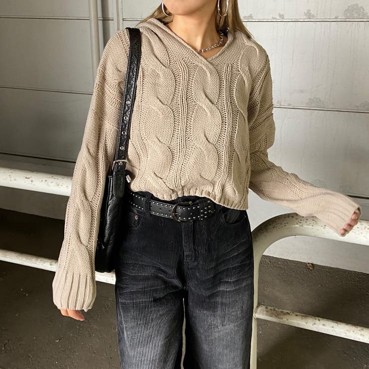 ベージュ | ケーブルフードショートプルオーバー | non-hedge 