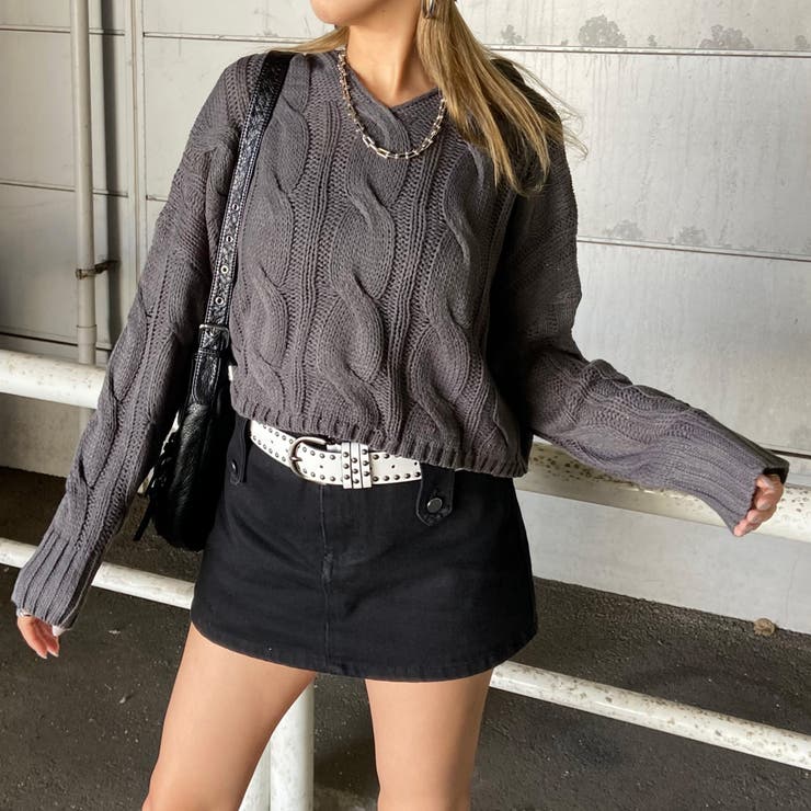 チャコール | ケーブルフードショートプルオーバー | non-hedge 