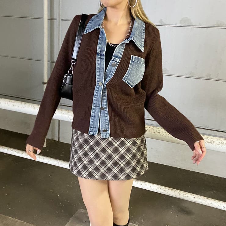 ブラウン | デニム切替トップス | non-hedge 