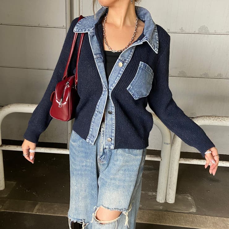 ネイビー | デニム切替トップス | non-hedge 