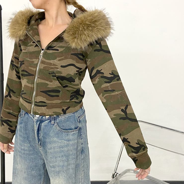 柄フードファーZIPパーカー[品番：NHGW0006196]｜non-hedge