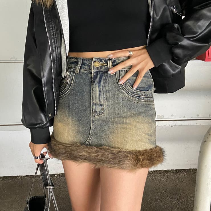 ファー切替デニムミニスカート | non-hedge  | 詳細画像1 