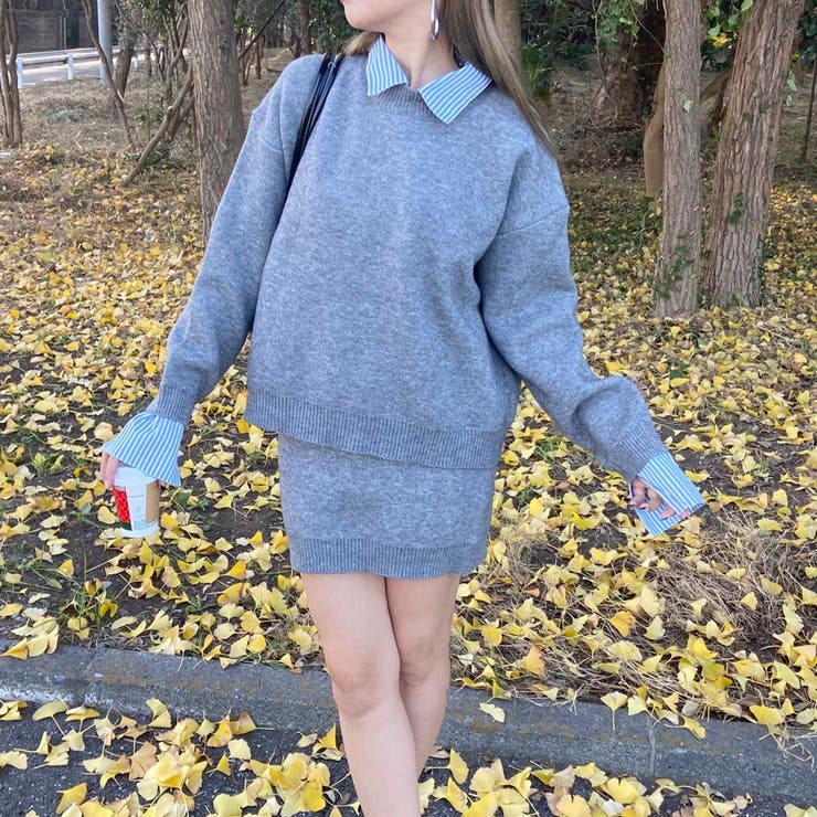 シャツアンサンブル風ニットトップス・スカートセットアップ | non-hedge  | 詳細画像10 