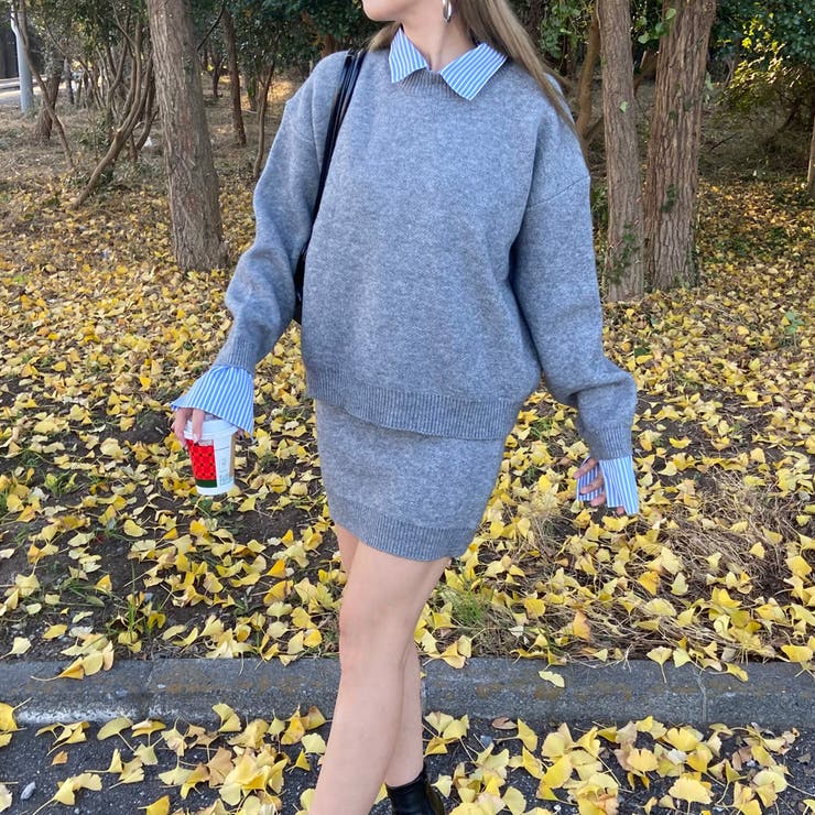 シャツアンサンブル風ニットトップス・スカートセットアップ | non-hedge  | 詳細画像11 