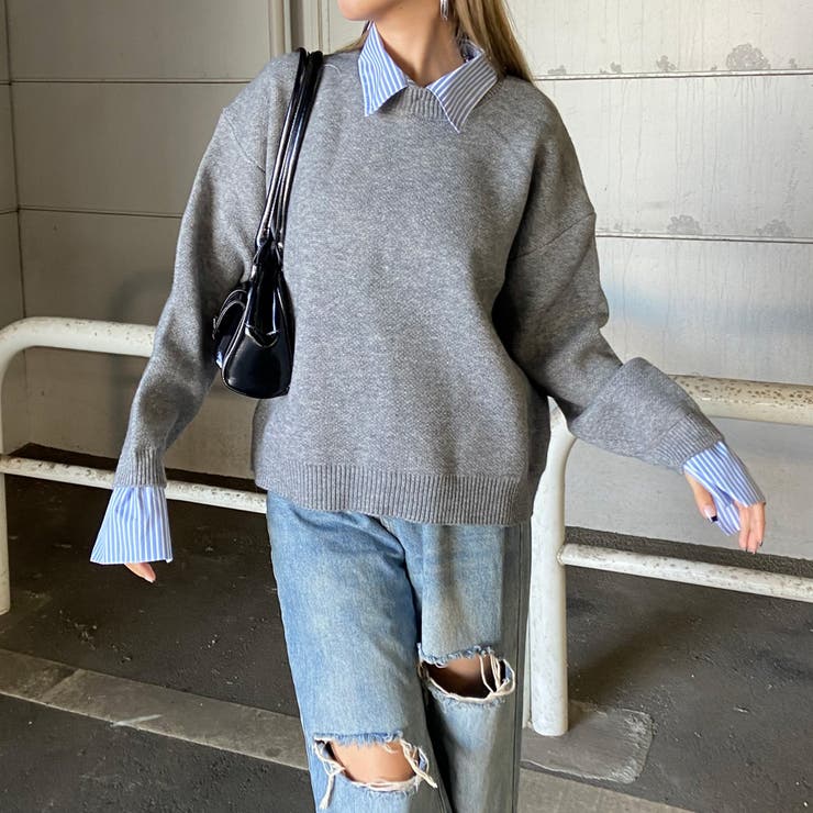 シャツアンサンブル風ニットトップス・スカートセットアップ | non-hedge  | 詳細画像18 