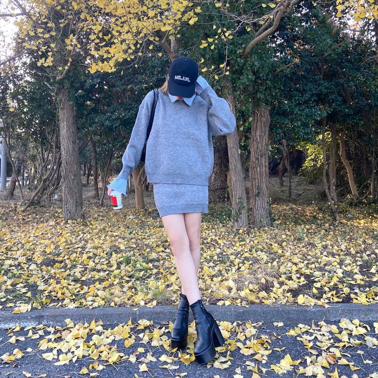 シャツアンサンブル風ニットトップス・スカートセットアップ | non-hedge  | 詳細画像2 