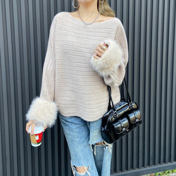 袖ファーニットプルオーバー[品番：NHGW0006241]｜non-hedge