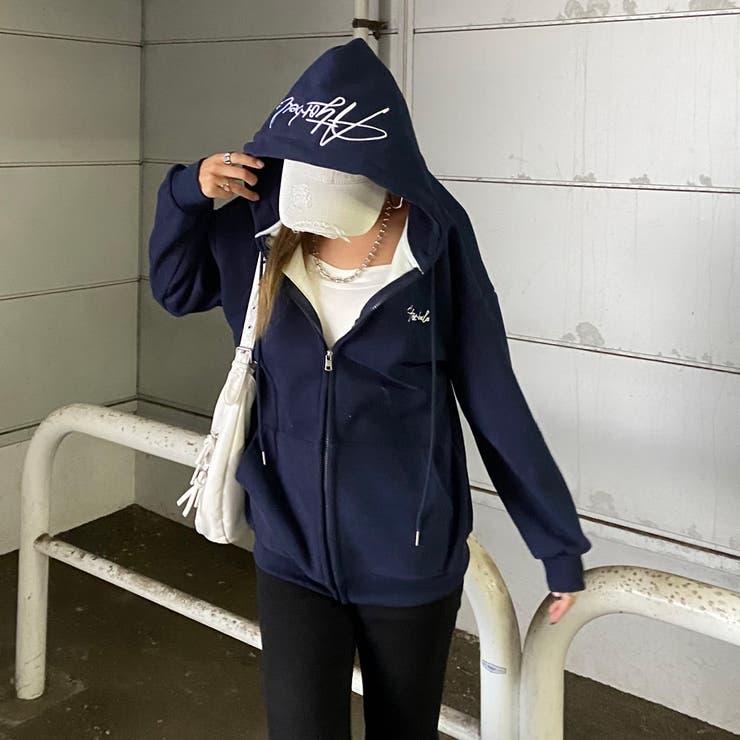 ネイビー | 裏起毛フードロゴビッグパーカー | non-hedge 