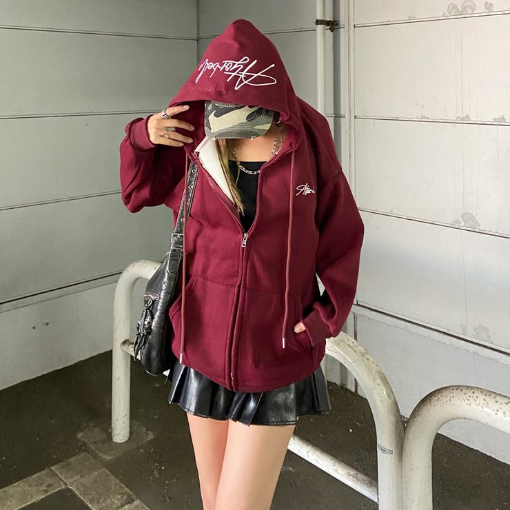 ボルドー | 裏起毛フードロゴビッグパーカー | non-hedge 