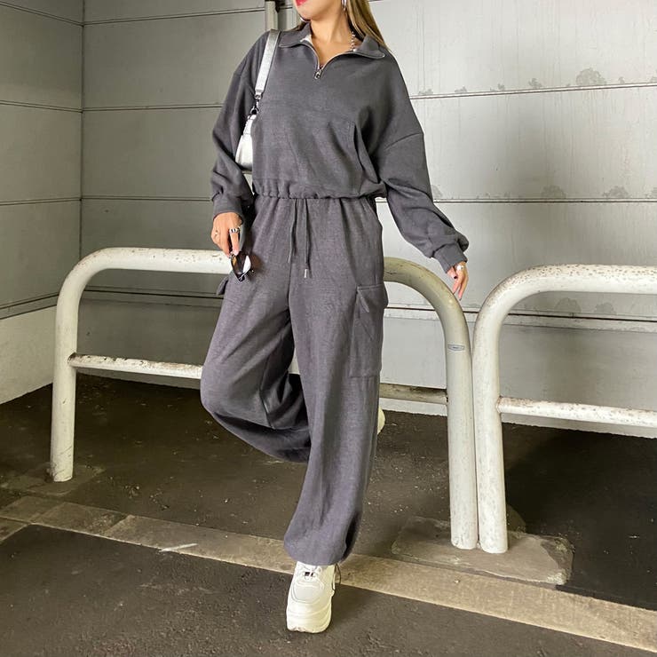 チャコール | ZIPハイネックトップス・カーゴパンツセットアップ | non-hedge 