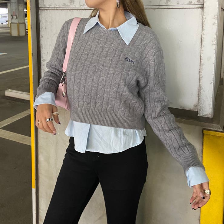 グレー | ケーブルニットプルオーバー・シャツアンサンブル | non-hedge 